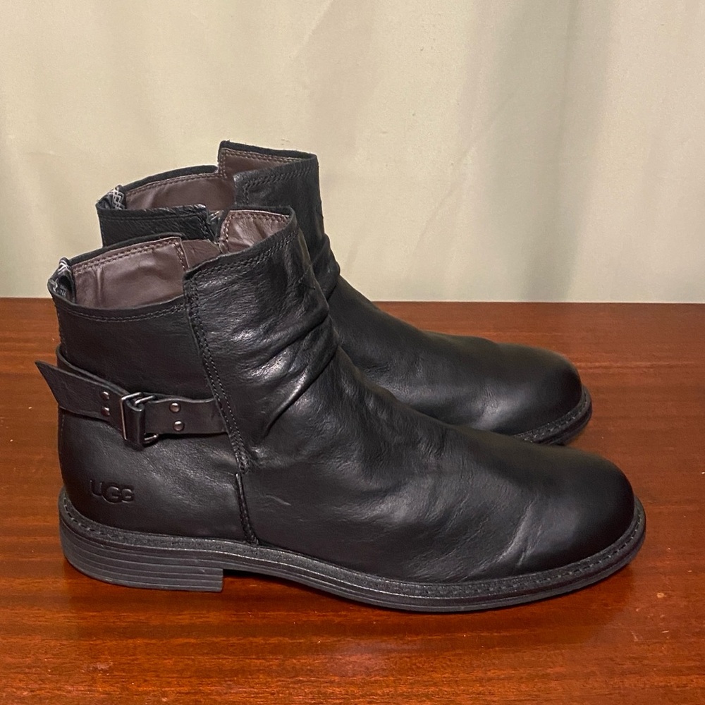 UGG Morrison Leather Pull-On Black Side Zip Boots Size 12